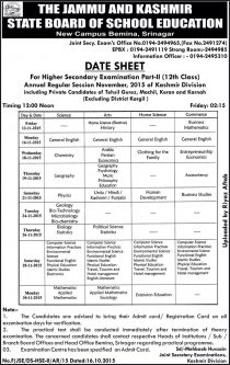 IMG 6946 Date Sheet Class XII Annual Regular Session November 2015