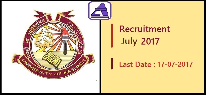 Various vacancies at University of Kashmir. Last Date 17-07-2017