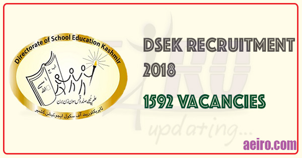 Directorate of School Education Kashmir Recruitment Aeiro.com 2 DSEK Recruitment 2018 | 1590 Teachers posts across J&K
