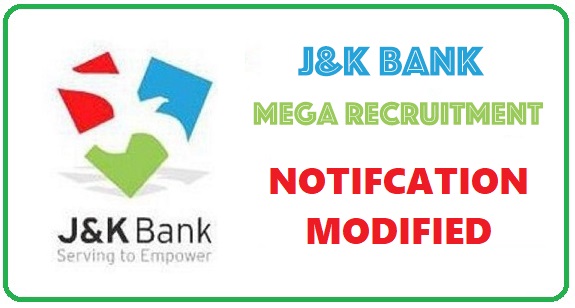 jk bank recruitment modified Modification to the Advertisements of J&K Bank's Banking Associate and Probationary Officers