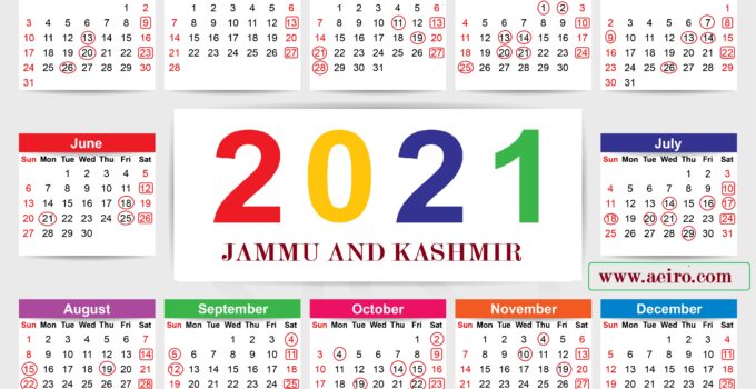 Jammu and Kashmir 2021 Calendar with Official List of Holidays- Directly add to your Mobile Calendar App (Free)