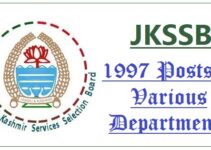 JKSSB – Fresh Recruitment Notification for 1997 Posts in various Departments