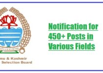 JKSSB Latest Notification for 450+ posts in various fields