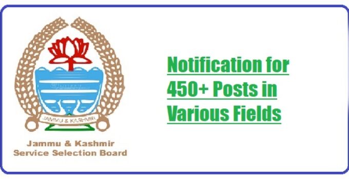 JKSSB Latest Notification for 450+ posts in various fields