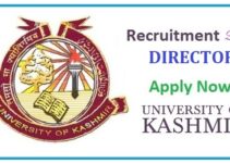 Kashmir University Recruitment for the post of Director. Entry Pay of Rs. 1,44,200