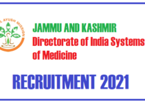 Directorate of India Systems of Medicine J&K Jobs 2021