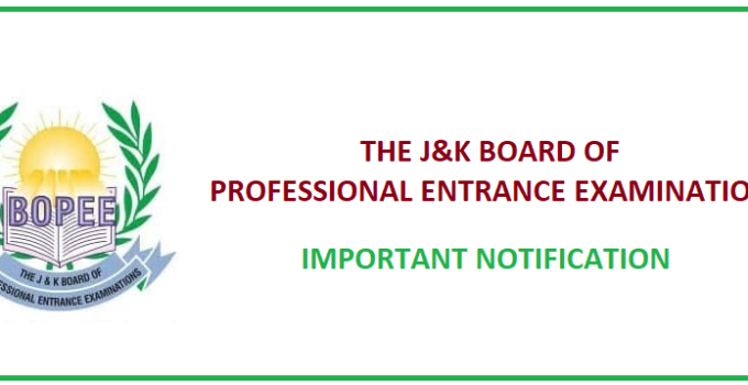 jkbopee notif Re-Registration of NEET UG/PG 2021 candidates of J&K - Important Notification